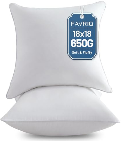 FAVRIQ 18 x 18 Pillow Inserts (Set of 2) - 18 Inch Square Interior Sofa Throw Pillow with 100% Cotton Cover - Decorative Pillow Insert Pair - White Couch Pillow