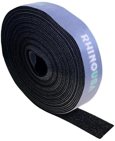 Rhino USA Rotolo di Nastro Adesivo e Gancio - Fissaggio a Incastro Riutilizzabile e Non Adesivo Per Cinghie, Corde e Organizzazione Dell'Attrezzatura - 2,5 cm x 7,6 m - Nero