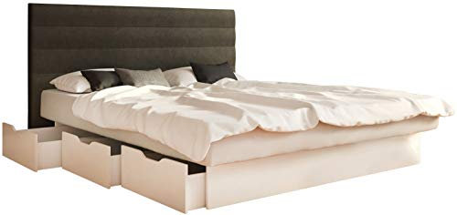 SuMa - Schubkastenbett 200x220 m. 6 Schubladen für viel Stauraum weiß und Kopfteil Largo, Farbe Carbon 200x220 cm
