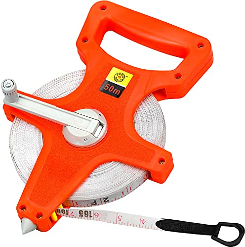 Winfred 50 Mètres Ruban en Fibre de Verre, Mètres dArpenteur Double Face, Orange