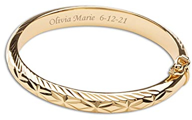 Precious Pieces Personalized Gift Children's 14K Gold-Plated Etched Newborn Baby Bangle Bracelet, Custom Jewelry with Engraved Name (Child-Small)