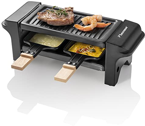 Bestron ARG150BW Barbecue da Tavolo per 2 Persone, plastica, ghisa, Nero/Legno