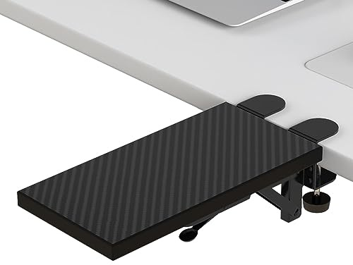 OUGIC Ergonomische Schreibtisch-Verlängerung, 30 x 15 cm, Klemme ohne Perforation, faltbare Tastatur-Schubladenablage, Handgelenkauflage, Computerständer, Schwarz