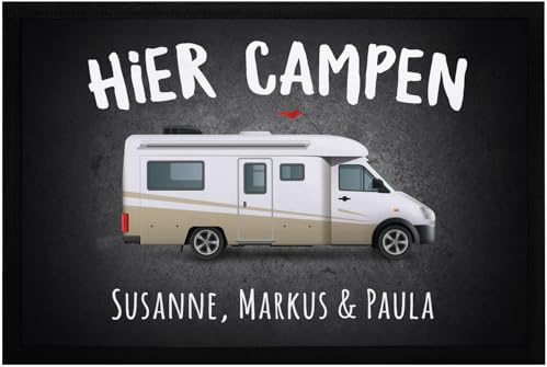 SpecialMe® Fußmatte Camping personalisiert Familie Namen Geschenk für Wohnmobilbesitzer rutschfest & waschbar Schwarz 60x40cm