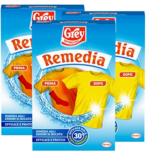 3x Grey Remedia Additivo per Lavatrice Rimedia gli Errori di Bucato - 3 Confezioni da 200 g Ognuna