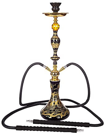 ZYFC Juego Completo de Cachimba de 27, 2 o 4 Mangueras, Cachimba Portátil, Jarrón de Vidrio Artístico Pintado a Mano, Tazón de Cerámica, Sin BPA, Adecuado para Fiestas o Viajes (Size : 2 Hoses)