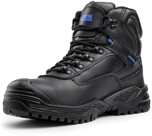 Black Hammer Mens Work Boots Lightweight - Steel Toe Safety Shoes with Non-Slip Outsoles, Comfort for Any Job 6600 (10 UK, Black)