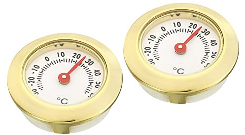 PATIKIL 2 Stück 1.1 Zoll Mini Indoor Outdoor Thermometer Runde Temperatur Monitor Celsius/Fahrenheit Gauge Keine Batterie für Gewächshaus Tisch Raum Goldton