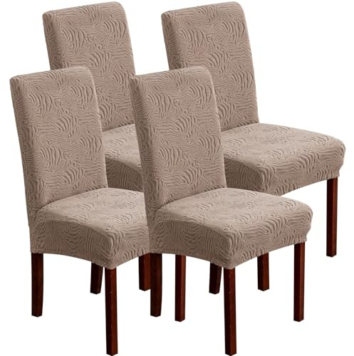 YUEANG Dining Chair Covers, Chair Covers for Dining Room Stretch Parsons Chair Slipcover, for Dining Room Kitchen Chair Protector Cover, Removable, Washable (Taupe, 4 Pack)