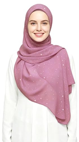 Lina & Lily Damen Hijab Kopftuch Schal mit Glitzer aus Premium Chiffon 72 x 190cm