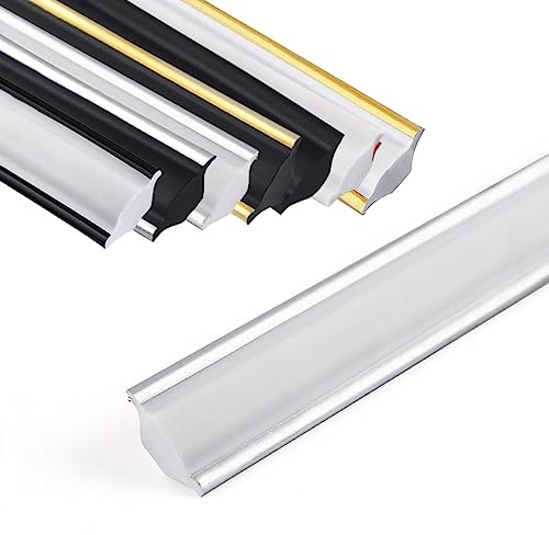 GHIBFBT Molduras decorativas autoadhesivas para techo,5 m,molduras de techo triangulares de PVC,flexible y ligero,zócalo autoadhesivo para bordes de pared,bordes de azulejos(blanco y plateado medio)