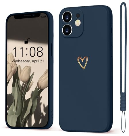 Mitetabo für iPhone 11 Hülle Gold Liebesherz,Handyhülle iPhone 11 Mädchen Case Weich Silikon Slim Stoßfest Kratzfeste Süßes Gold Love Schutzhülle für iPhone 11 6.1 Marineblau