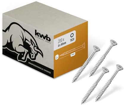 kwb Holzschraube 4x40 mm, TX20, 200 Stück, Holzschrauben TORX, Spanplattenschrauben, Schrauben für Holz, Teilgewinde, Cr3-Beschichtung, Typ-17-Bohrspitze