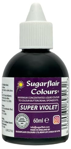 Sugarflair Super Violet Liquid Food Colouring, Max Concentrate For Colouring Sugarpaste, Buttercream, Icing, Royal Icing, Macarons, Meringues, Cake Decorations and more - 60ml