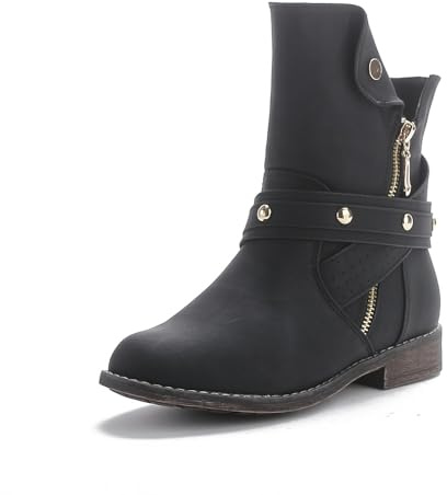 Damen Stiefeletten gefüttert Boots Nieten Biker Winter Herbst BH201