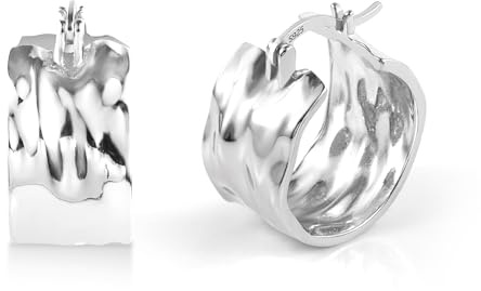 ASH'S CHOICE Sterling Silver Hoop Earrings for Women - Hammered, Hypoallergenic 925 Silver, Small, Fashion Lightweight Wide Flat Jewelry