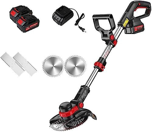 Tondeuse à gazon, désherbeur léger à tête rotative à poignée rétractable avec batterie 20V / 4.0Ah 2 lames tondeuse à gazon portable tondeuse manuelle de jardin électrique