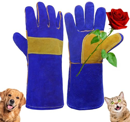 HANDLANDY 14 Zoll Tierhandschuhe, bissfeste Katzenhandschuhe, ideal für Rosenschnitt, Gartenarbeit, Falknerei, Tierpflege (blau, Einheitsgröße)