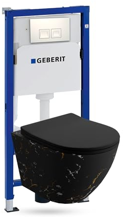 Lavita Duofix Basic Vorwandelement + Wand Tiefspül WC Sofi Slim Fire Spülrandlos + WC Sitz + Bedienplatte Delta 25 Weißer Knopf Komplettset Unterputz Spülkasten Toilette Komplett Sett WC