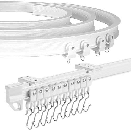 XCK Flexible Curtain Track 10 ft - Bendable Ceiling Curtain Track for RV Shower Curtain Track, Curved Curtain Track Ceiling Mount, Flexible Shower Curtain Rod, White Ceiling Curtain Rail System
