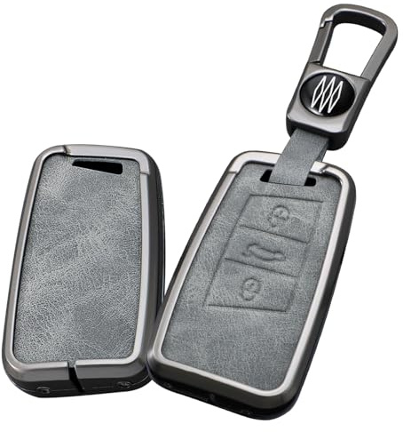 ontto Autoschlüssel Hülle Abdeckung Passt für VW Atlas Golf Alltrack Atlas Jetta Passat Arteon Tiguan Metall Schlüsselhülle Schlüsselanhänger Schlüsselbox Schutzhülle Cover 3 Tasten Grau C