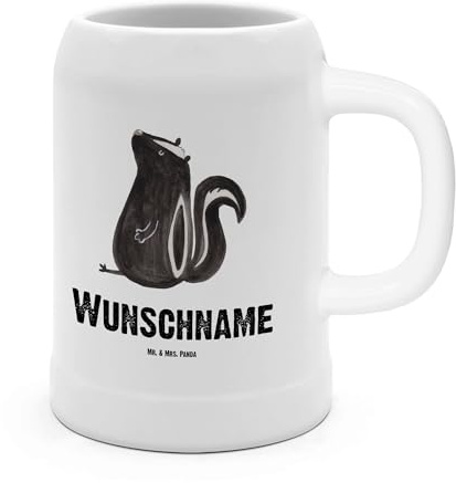 Mr. & Mrs. Panda Personalisierter Bierkrug Stinktier Sitzen - Personalisierte Geschenke, Krug, Spruch, Wildtier, Personalisiert, Büro, Steinkrug, Skunk, Mit Namen, Recht