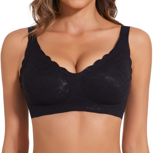 Joyshaper Reggiseno push-up da donna - Senza ferretto - Imbottito in pizzo - Scollo a V - Bralette confortevole, M