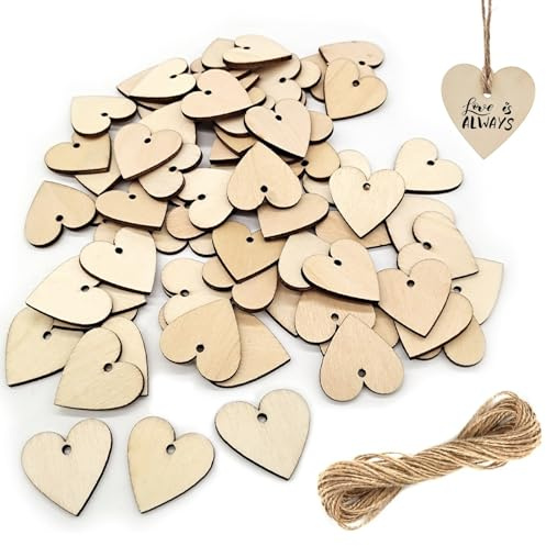 Holzherzen Zum Beschriften 100 Stk Holzherzen Scheiben Hochzeit Deko mit Loch Streudeko Herzen Holz zum Bemalen mit 10m Jute Schnur