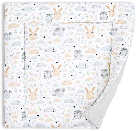 Wickelauflage Wickelunterlage aus Baumwolle 75x72 cm - Weich und waschbar Wickelunterlage für Babys Wickelmatte aus Stoff für Wickeltisch Wickelkommode oder Waschmaschine 75 x 72 Oeko-Tex Eulen