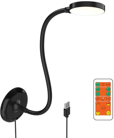ENUOTEK Leseleuchte Leselampe Wand LED Schwarz mit Fernbedienung mit Speicherfunktion, Wandlampe Schlafzimmer Dimmbar mit USB Netzkabel, Einstellbare Lichtfarben 3000K 4000K 5000K