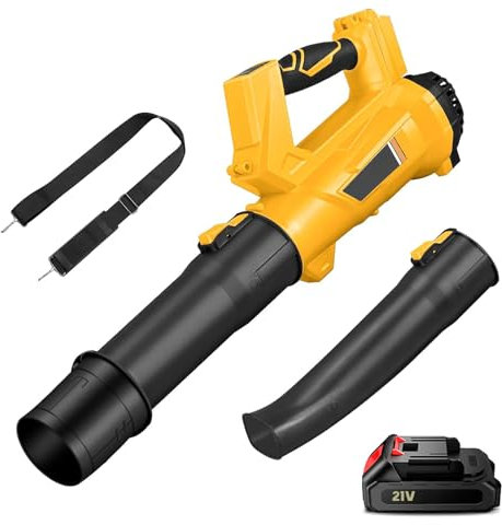 Souffleur à feuilles 21V sans fil avec batterie et chargeur,240KM/H,6 Vitesse Variable, 2 Sections de Buses, souffleur électrique pour l'entretien de la pelouse et refoulement de la neige (1 Batterie)