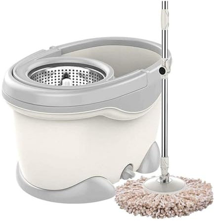 TOTIKI Serpillières Vadrouille Balai Rotatif avec Seau Système De Nettoyage des Sols Balai Pivotant pour Cuisine À Domicile Et Toutes Les Surfaces De Sol Balai à Franges