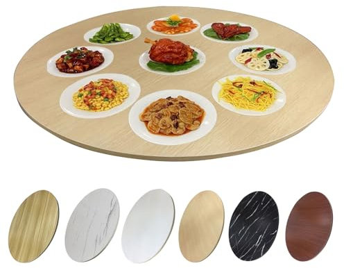 Grand plateau de service rond en bois de 100 cm, robuste et lisse, plateau tournant à 360° avec roulements pivotants pour cuisine et hôtel