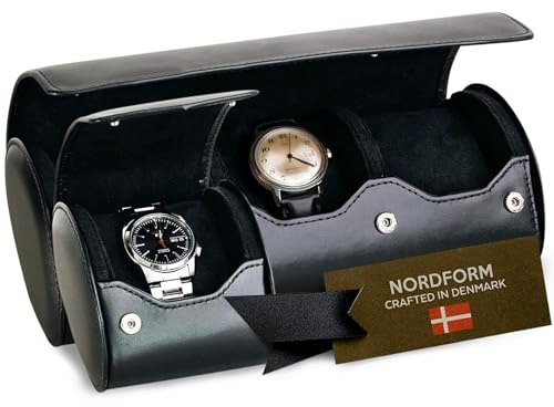 Nordform Travellers Set (Grail + Trinity) - Leder Uhrenetui für 1 und 3 Uhren - Premium Uhrenaufbewahrungsrollen für Männer - Reise-Uhrenbox-Organizer mit gepolstertem Schutz - Schwarz