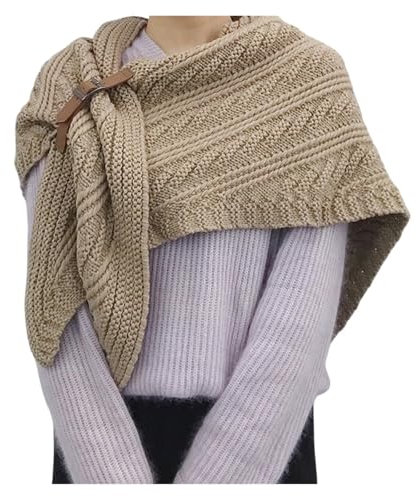 ADZJOY Scialle Lavorato a Maglia for Donna, Scialle all'Uncinetto for Donna, Scialle Lavorato a Maglia Regolabile, Sciarpa Maglione, Scialle Triangolare Universale da Donna(Light Camel)