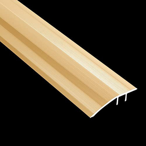 Floor Transition Strip Entry Ramp, Metal Transition Threshold Strip Laminated Floor Carpet Non-Slip Edge Front/Rear Home Garage Step with Grooves,Gold,Gold