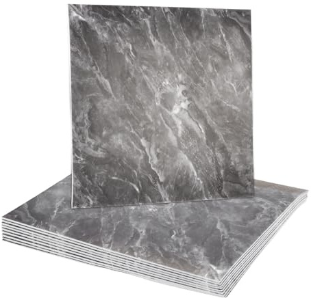sourcing map Marmorfliesen zum Abziehen und Aufkleben, wasserdichte Wandpaneelrückwand, 30,5 x 30,5 cm, PVC-Duschfliesen zum Abziehen und Aufkleben, für Badezimmer, Küche, Wohnzimmer, schiefergraues