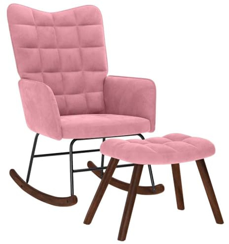 vidaXL Gungstol med pall rosa sammet, stol, lounge stol, lounge sittplatser, gungstol, vardagsrum stol, avkopplande stol, vippa, koppla av stol