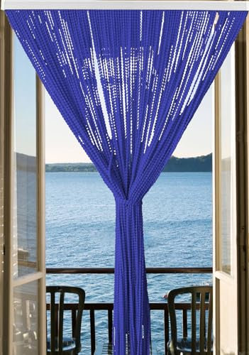Susanna Home – Tenda Antimosche a Fili con Telaio in PVC per Interni ed Esterni, Zanzariera Decorativa per Porte e Finestre, Corda a Pallini - Disponibile In Diversi Colori e Misure (BLU NAVY 100X220)