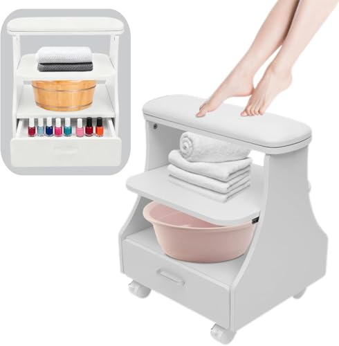 HuKaiL Carrello per manicure per pedicure a 3 livelli, carrello spa portatile con cassetti e 4 rulli universali, pediluvio con capacità di carico di 50