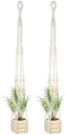 M METERXITY 2-Pack Macrame Plant Hanger, 33 Inch Hand Woven Hanging Basket Holder Handmade Cotton Rope Plant Net Pocket with 1 Net for Balcony Decor/Farmhouse Home Decor/Indoor Plants[White]