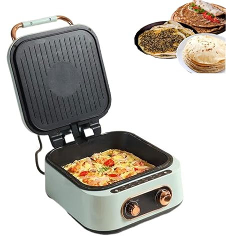 OZTYSGXM Horno de Pizza con CalefaccióN Doble Cara, SartéN Multifuncional para Panqueques MáQuina EléCtrica para Hacer Pizza con Temperatura Ajustable y Apagado AutomáTico, para Cocinas,Green