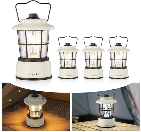 Consciot CL1 Mini Dual Light Sources LED Lantern, Retro Style Battery Powered Lamp, Dimmable Warm White and Daylight Modes, Up to 200H Run Time, Portable Atmosphere Lights for Indoor & Outdoor Use