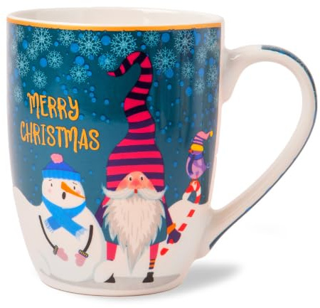 Christmas Gonk Mug 350ml Festive Ceramic Tea & Coffee Cup with Santa, Reindeer & Snowman Designs Gift Mug for Winter Hot Drinks (H 11cmx W 5.5cm) Assorted Merry Christmas Prints (Bird)