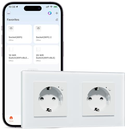 BSEEDLIFE Schuko Wifi Steckdose Smart Glassteckdose, 1 Weg 157 * 86mm Doppelsteckdose Unterputz-Installation APP-Steuerung Arbeit mit Alexa/Google 2.4 GHz, Weiß
