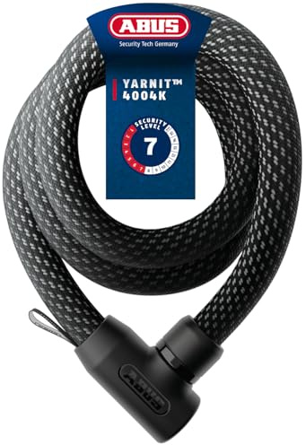 ABUS Kedjelås YARNIT 4004K – lätt textillås för säkerhet på cykel och e-skoter – flexibelt cykellås med säkerhetsnivå 7 – längd 140 cm, svart