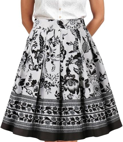 Als Wir Röcke Hoben Eleganter Faltenrock für Damen, einfarbig, A-Rock mit Taille Größe 50 (Black, XXL)