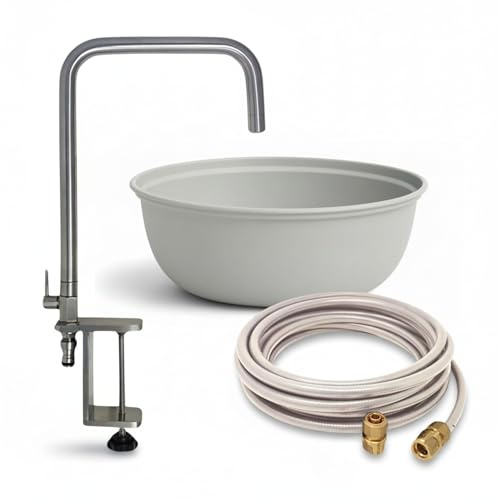 LIVLIG - Set da cucina per esterni, in acciaio inox, con rubinetto per acqua fredda, tubo per acqua potabile e ciotola per il lavaggio, per giardino, campeggio e cucina all'aperto