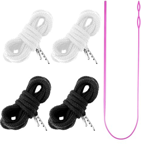 Shimmeroo 4PCS Drawstring Cord with 1 Threader Tool, 51inch Replacement Drawstring for Easy DIY Repairs Sweatpants Jackets Swim Trunks Pants Shorts Hoodies Coats (2 Black, 2 White)