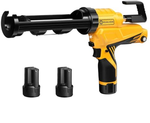 Rualion Electric Caulk Gun - Max 4000N Force, Variable Speed Cordless 1/10 Gallon (10 oz) Caulking Tool with Rotating Cradle & Auto Flow Stop (2 * 12V 2.0 Ah Batteries)